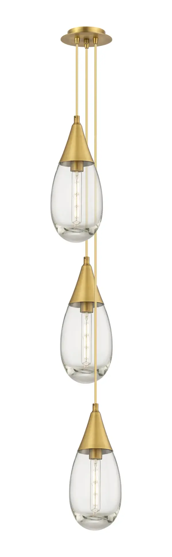 The Malone Pendant is a modern design for the traditional teardrop form. The large fixture presents a beautiful silhouette with a cone inspired metal base opening up to reveal a single bulb encased in classic drop shaped heavy glass.