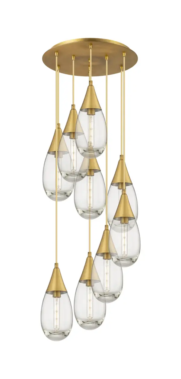 The Malone Pendant is a modern design for the traditional teardrop form. The large fixture presents a beautiful silhouette with a cone inspired metal base opening up to reveal a single bulb encased in classic drop shaped heavy glass.