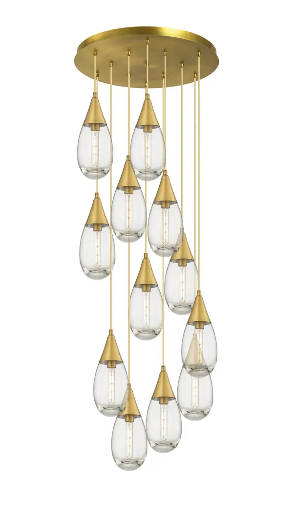 The Malone Pendant is a modern design for the traditional teardrop form. The large fixture presents a beautiful silhouette with a cone inspired metal base opening up to reveal a single bulb encased in classic drop shaped heavy glass.
