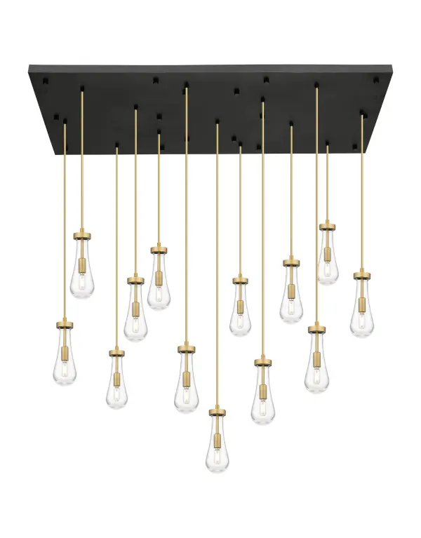 The organic teardrop shape of the Owego pendant is artfully hung from a tiered metal frame that is complemented by a single filament bulb. These pendants look great as individual fixtures but make a grand statement when paired with our multi-port hanging system as part of our custom cord program.