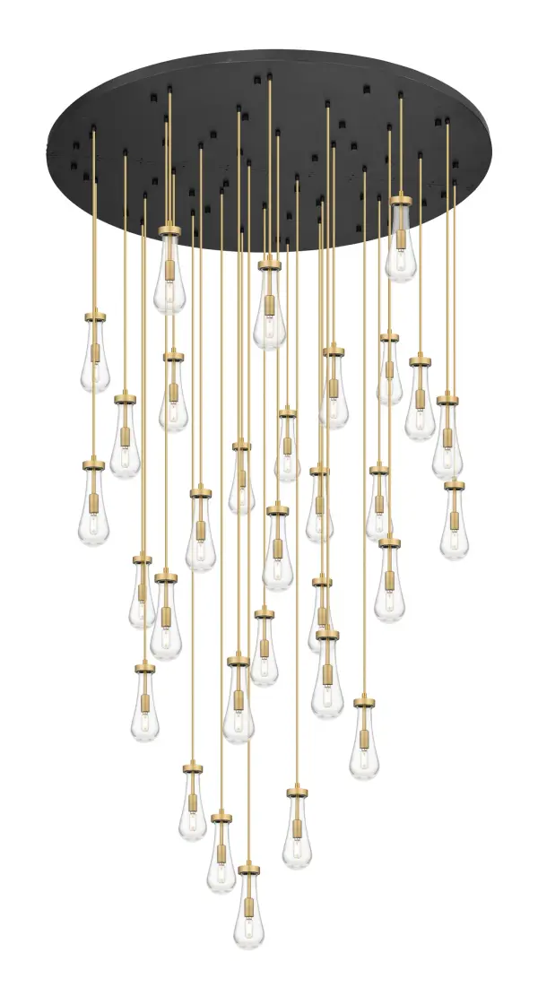 The organic teardrop shape of the Owego pendant is artfully hung from a tiered metal frame that is complemented by a single filament bulb. These pendants look great as individual fixtures but make a grand statement when paired with our multi-port hanging system as part of our custom cord program.