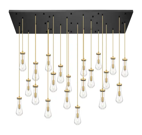The organic teardrop shape of the Owego pendant is artfully hung from a tiered metal frame that is complemented by a single filament bulb. These pendants look great as individual fixtures but make a grand statement when paired with our multi-port hanging system as part of our custom cord program.
