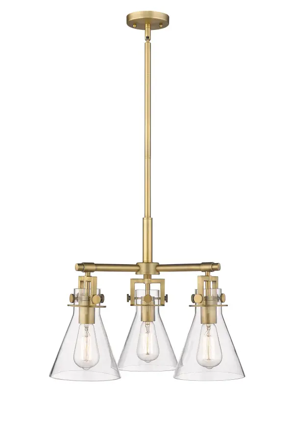 The Newton Cone is a modern industrial collection that incorporates exceptional architectural details and an equally striking cone shaped shade. The geometric shape of the glass or metal shade give this collection a charming and timeless presence. For a kitchen light choice that stands out, look no further than the Newton Cone pendant. - alternate view