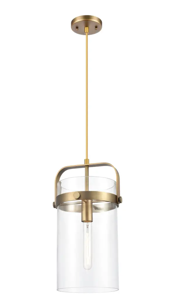 An elegant twist on industrial lighting, Pilaster boasts a metal frame with dramatic glass cylinders that are accentuated by machined metal fasteners. These fixtures are available with or without metal band detail in a complementary finish.