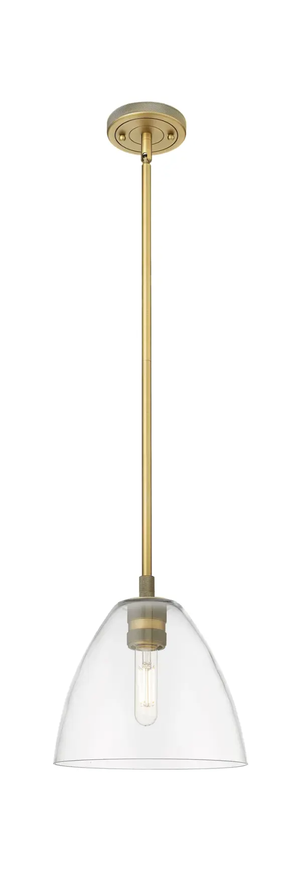 Details abound in the Crown Point Collection with an industrial take on modern sophistication. This stunning line of fixtures features cylindrical glass set in an updated restoration style frame with intricate knurling detail on the sockets, canopy, and finials.