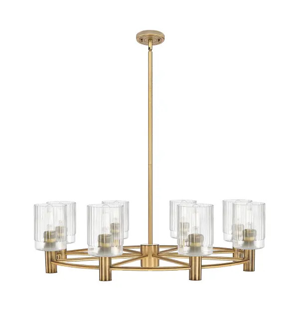 Details abound in the Crown Point Collection with an industrial take on modern sophistication. This stunning line of fixtures features cylindrical glass set in an updated restoration style frame with intricate knurling detail on the sockets, canopy, and finials.