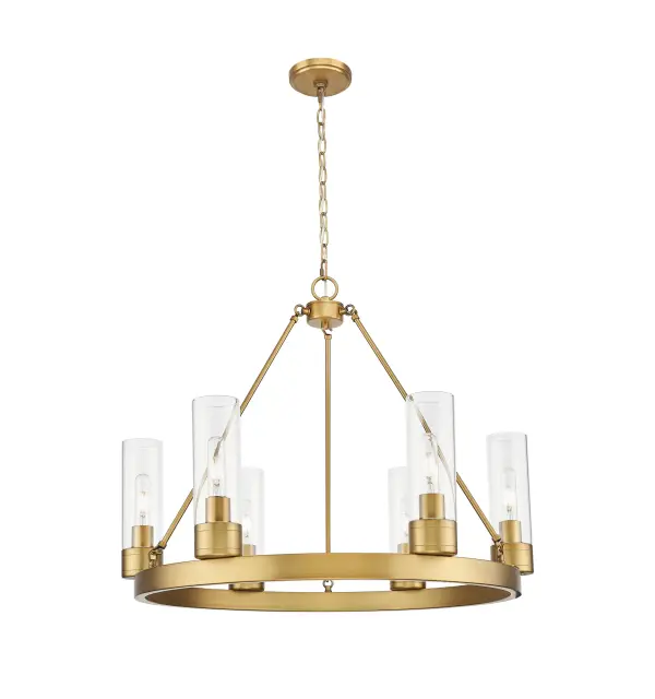 Details abound in the Boreas Collection with an industrial take on modern sophistication. This stunning line of fixtures features cylindrical glass set in an updated restoration style frame with intricate knurling detail on the sockets, canopy, and finials.