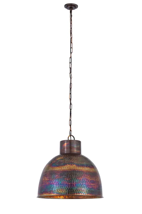 Whether you're looking for a more industrial look or a bit of international style, the Charita fits the bill. Crafted out of hand-hammered steel in a wonderful burnt copper finish, this collection features patinated pieces of art that are sure to be the highlight of any decor.