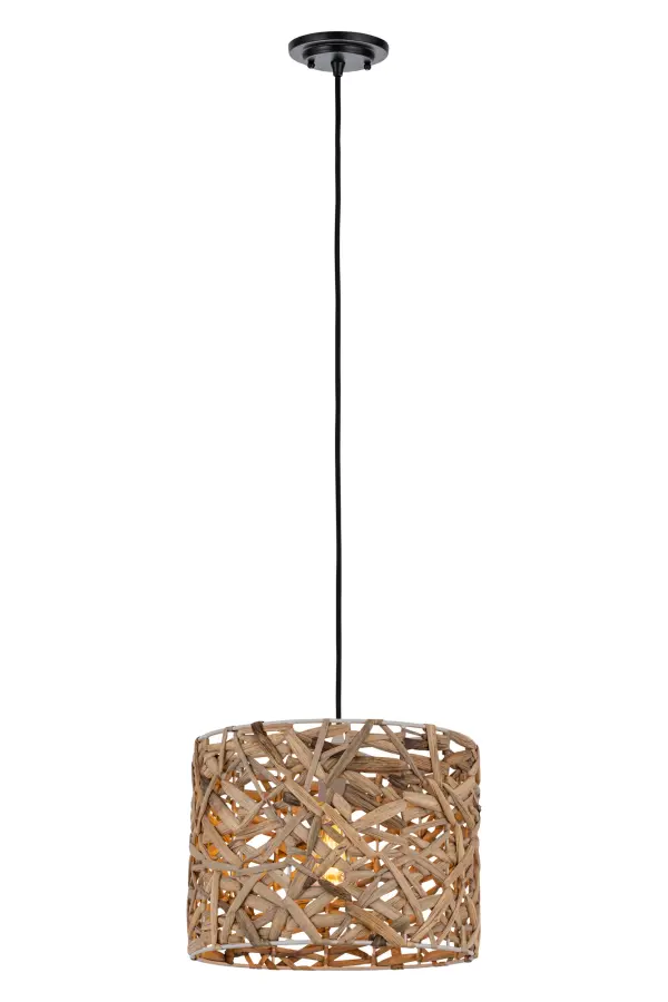 The Savannah Pendant is a stunning drum-shaped light crafted from uniquely woven natural materials, bringing organic warmth to any space. Each pendant is one-of-a-kind, featuring slight variations in color that add depth and character to its design. Its earthy texture and sophisticated form offer an elegant balance of rustic charm and contemporary style.
