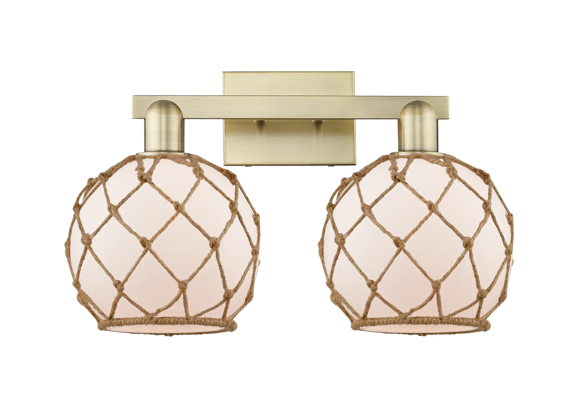Farmhouse Rope - 2 Light - White Glass with Brown Rope shade - Bath Vanity Light