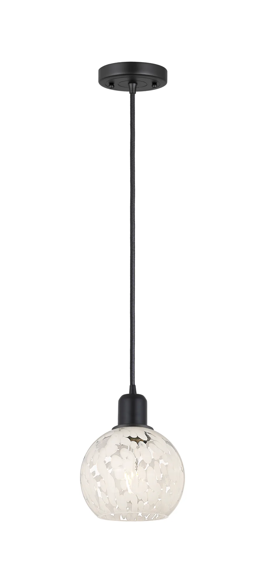 White Mouchette - 1 Light - Matte Black Shade - Mini Pendant