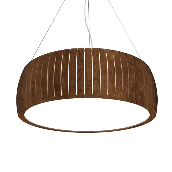 Wooden decorative luminaire with contemporary, timeless design in natural wood veneer or Italian lacquer finish. Proudly made in Brazil, combining high-end technology and the irreplaceable manual finishing. Collection: Barrel Designer: Studio Accord Finish: Imbuia Width: 19.69" Height: 7.48" Length: 19.50" Weight: 12.13 lb Wire: 118" Number of Bulbs: 3 Maximum Wattage: 25.00 W Bulb Type: A19 Bulb Base: E26 Light Source: LED Delivered Lumens: 2200.00 lm CRI: 90 Voltage: 120.00 V Material: Wood veneer, MDF Country of Origin: Brazil Safety Listing: UL Safety Rating: Damp Connection: Hard Wired LED Manufacturer Warranty: 5 Years Spec Sheet Instructions