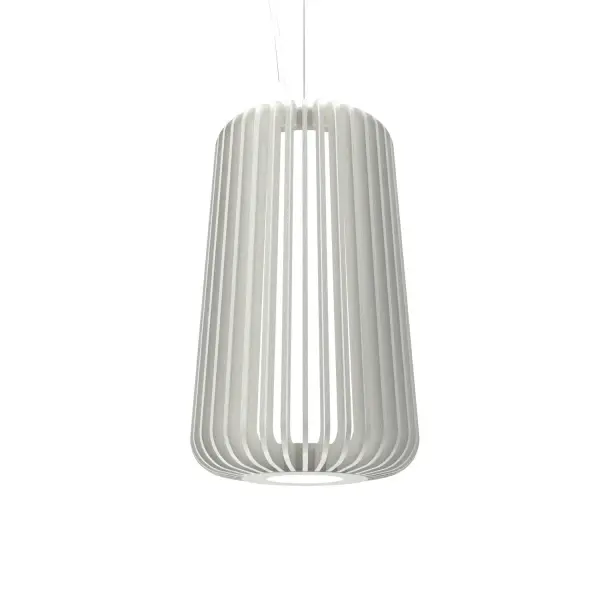 The Stecche di Legno pendant brings warmth and natural texture to intimate spaces with its organic white wood slat design. At just 1.58 inches, this mini fixture offers subtle accent lighting perfect for tight spaces.