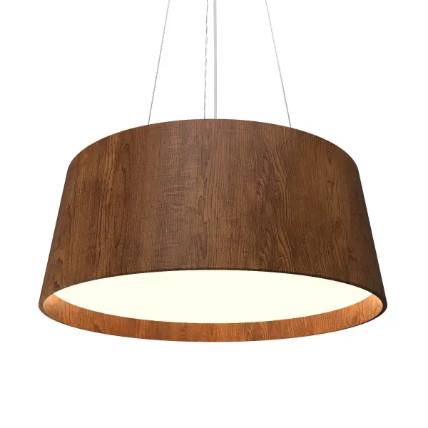 Wooden decorative luminaire with contemporary, timeless design in natural wood veneer or Italian lacquer finish. Proudly made in Brazil, combining high-end technology and the irreplaceable manual finishing. Collection: Conical Designer: Studio Accord Finish: Imbuia Width: 24.41" Height: 9.84" Weight: 12.35 lb Wire: 118" Maximum Wattage: 36.00 W Bulb Type: Module Bulb Base: INTEGRATED Light Source: LED Light Output: 2475.00 lm Delivered Lumens: 2475.00 lm Color Temperature: 3000 K CRI: 90 Rated Average Life: 50,000 Voltage: 120.00 V Material: Wood veneer, MDF Country of Origin: Brazil Safety Listing: UL Safety Rating: Damp Connection: Hard Wired LED Manufacturer Warranty: 5 Years Spec Sheet Instructions