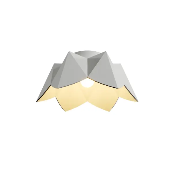 The Physalis ceiling mount features a distinctive organic white finish that evokes natural forms. Its compact 9.85" profile makes it ideal for smaller rooms where a sculptural yet subtle lighting presence is desired.